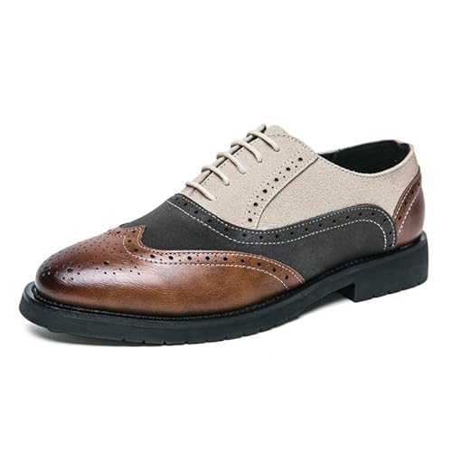 Men's Leather lace-up Oxford Dress Shoes Classic Wingtip Two-Tone Colorblock Brogues Fashionable Punched Round Toes high-end Formal Party Dresses Oxford Shoes