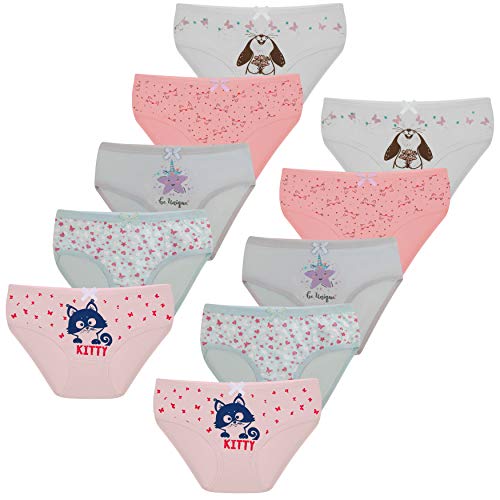 LOREZA ® 10er Pack Mädchen Slips Unterwäsche aus Baumwolle (140-146, Modell 4)