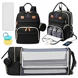 Buddy Bear Diaper Bag Backpack with Changing Station, Waterproof Baby Diaper Bag with USB Port, Large Capacity Multi-Function Baby Bag for Moms & Dads, Ideal Baby Gift, Black
