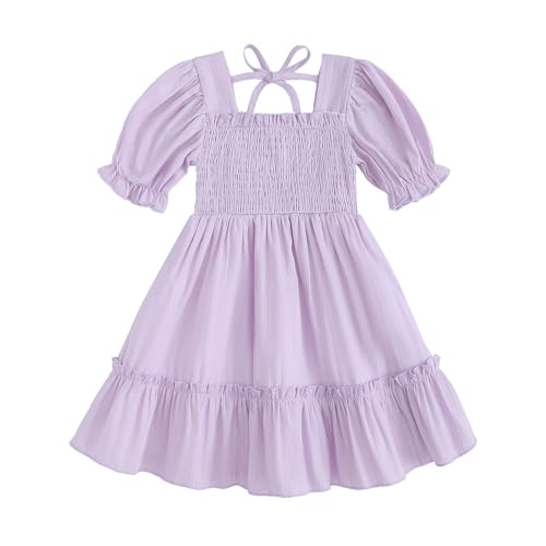 Baby Girl Summer Dress Toddler Girls Puff Sleeve Smocked Boho Princess Dresses Casual Beach Sundress (US Age 2 Years 3 Years Purple)