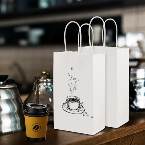 Image of XPCARE White Paper Bags with Handles, 100Pcs 5.25x3.25x8.25'' Kraft Bags