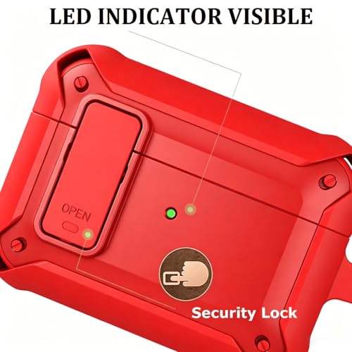 Image of Olytop for Airpods Pro 2 /1 Gen Case Cover with Lock (2019 /2022 /2023), Rugged Locking Case for Airpod Pro 2nd /1st Generation Shockproof Armor Protective Skin for Apple iPod Pro - Red