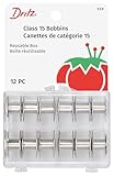 Dritz 939 Bobbins, Class 15, Metal, Includes Reusable Storage Box, (12-Count)