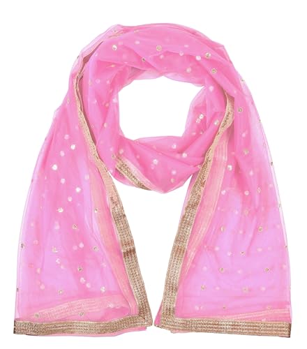 Image of YOUTHQUAKE Women's Net Embroidered Full Size Dupatta With 4 Side Golden Lace