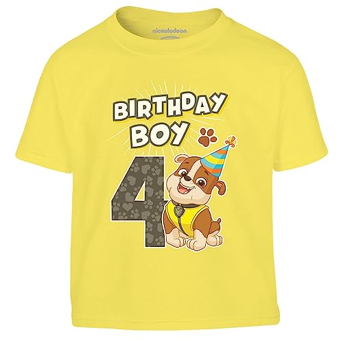 PAW PATROL - Geburtstag 4 Jahre Rubble Birthday Boy Kinder Jungen T-Shirt 104 Gelb