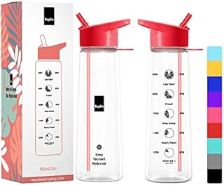 KEPLIN Premium 900ml Water bottle with Straw | BPA-Free, Daily Water Intake Bottle with Time Markings | Leakproof Sports Water Bottle, Ideal for Gym, Office, Cycling & Running (Red)