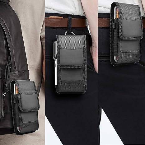 Image of Phone Holster for Men - 6.8'' Nylon Belt Clip Pouch with Card Holder | Mobile Purse Holster Case for All Phones - Large Capacity, Durable & Lightweight (Black, XXL)
