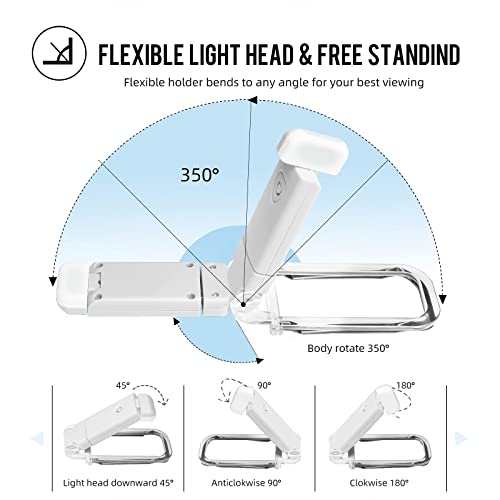 Image of EGWASER Book Reading Light, Portable USB Rechargeable LED Clip on Book Lights for Reading in Bed, 3 Brightness Adjustable Dimmable Bookmark Light for Eye-Protection, Reading Lamp (White)