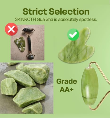 Image of Grade A+ Natural Jade Roller & Gua Sha Set - 100% Certified Jade Stone Tool, Cooling PVC Box, Reduce Puffiness, Sculpt Jawline, Lymphatic Drainage