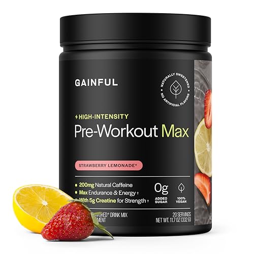 Image of Gainful High Intensity Pre Workout Powder with 200mg Caffeine, 5g Creatine, Strawberry Lemonade Flavor, Supports Energy, Strength, Endurance, & Recovery, BCAAs, Beta Alanine, L-Citrulline, 20 Servings