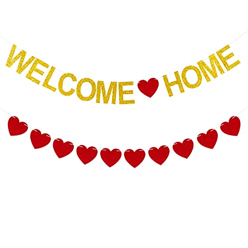 Welcome Home Banner Gold Glitter Welcome Home Decorations for Welcome Home Party Decorations, Welcome Home Sign