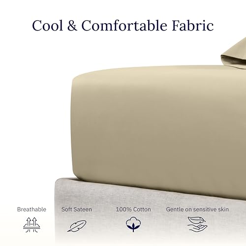 California Design Den Deep Pocket King Fitted Sheet Only, Soft 400 Thread Count Sateen, 100% Cotton King Size Fitted Sheets, No Pop-Off Elastic, 1 Piece Fitted Sheet King Size - Beige (Golden Tone)