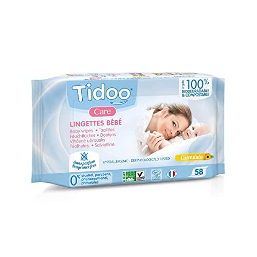 Toallitas Ultra Suaves y Compostable con Caléndula Sin Perfume Tidoo 58 uds