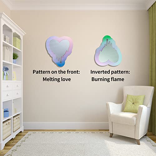 Irregular Wall Mirror Wavy Acrylic Rainbow Mirror Room Decor Aesthetic Mirror Amorphic Vanity Retro Mirror For Bedroom Living Room Bathroom Entryway Wall Decor (Melting Heart Style,13 X 15 Inch) #TOP4