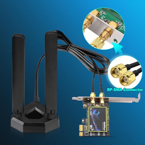 Image of Eightwood WiFi 6E Tri-Band Antenna 6GHz 5GHz 2.4GHz Gaming WiFi Antenna Magnetic Base with 6.5ft Extension Cable for PC Desktop Computer PCIe WiFi 6E Card, Router