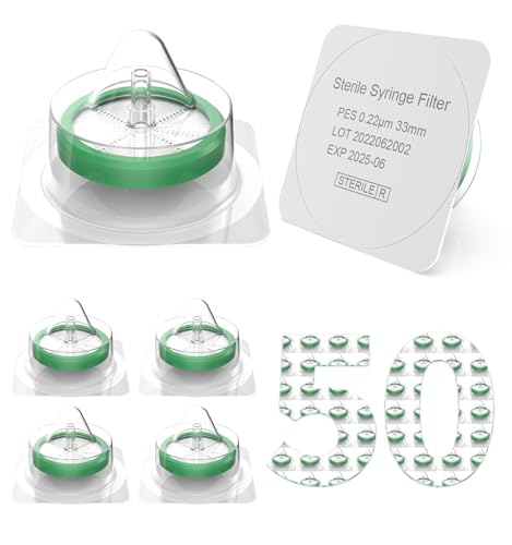 Image of FOUR E'S SCIENTIFIC Syringe Filter 50 Pack, Sterile PES Syringe Filter 33mm Membrane Diameter, 0.22μm Pore Size Syringe Lab Filter