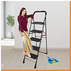 Magna Homewares Pollux 5 Step Alloy Steel, Rubber Folding Ladder, [Black, Large]