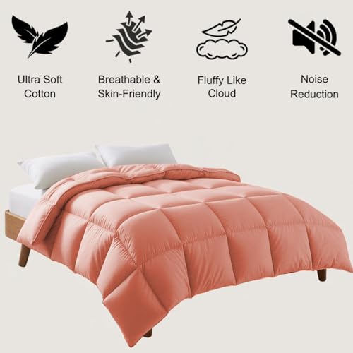 Image of Full Size Comforter Set - All Season Down Alternative Bedding Comforter Set - Quilted Duvet Insert with Corner Tabs - Box Stitched Blanket - Breathable, Soft - Peach