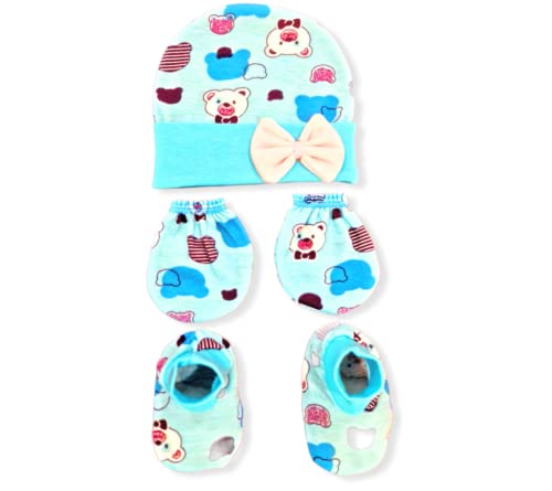 Image of BRANDONN Newborn Baby's Cotton Cap Mitten Bootie Set 0-6 Months, Pack of 1 (0-6 Months)