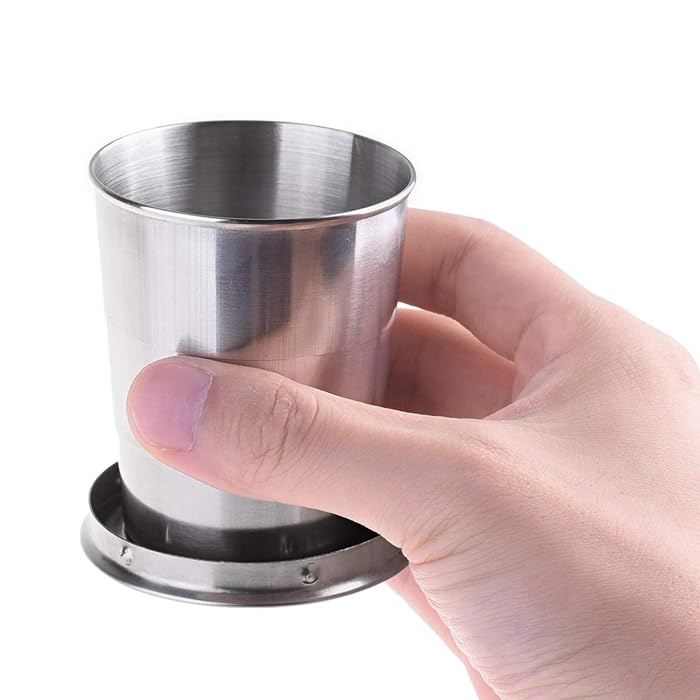 Image of Decorcrafts Portable Folding Stainless Steel Travel Camping Water Mug Cup Glass (Silver), 75 ML