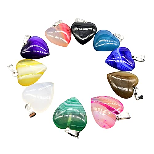 Gotetiso 10 Piezas Colgantes de Piedras en Forma de Corazón Colgante de Piedra de Cristal Piedras Preciosas Cuentas de Chakra Abalorios de Piedra de Curación Suerte Collar del Encanto Colgante