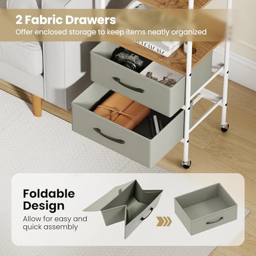 FANTASK Schubladenwagen Rollcontainer 3-stufig, Rollwagen mit 2 Stoffschubladen, Ablage & 4 Rollen, Metallrahmen für Zuhause & Büro, 30 x 43,5 x 96 cm