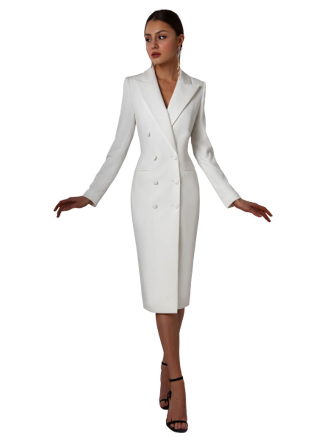Femme Blazer à Double Boutonnage Robe Manteau Long à Revers en Pointe Outfits pour Enseignants, Bureau, Costume de Travail, Veste de Travail