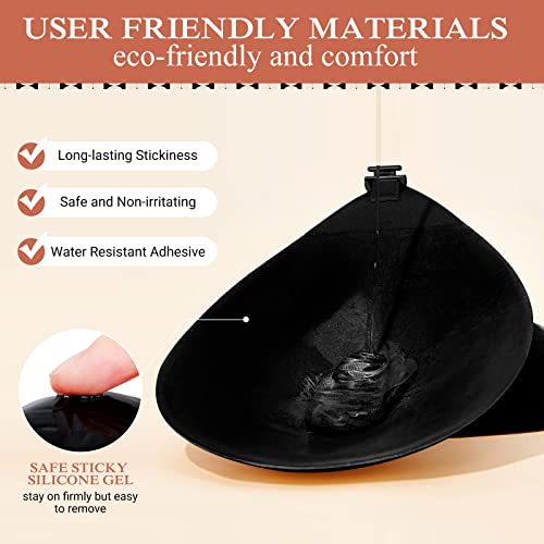 Lefreco Adhesive Sticky Bra Push Up 2 Pairs, Backless Strapless Bra, Invisible Lift Up Bras With Nipple Covers Pasties For Women (Black,B) #TOP1