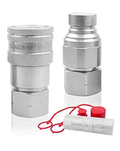 Image of 3 /4 inch NPT Skid Steer Flat Face Hydraulic Quick Connect Couplers with Dust Cap Fits for LX-FF Series, ISO16028 Standard