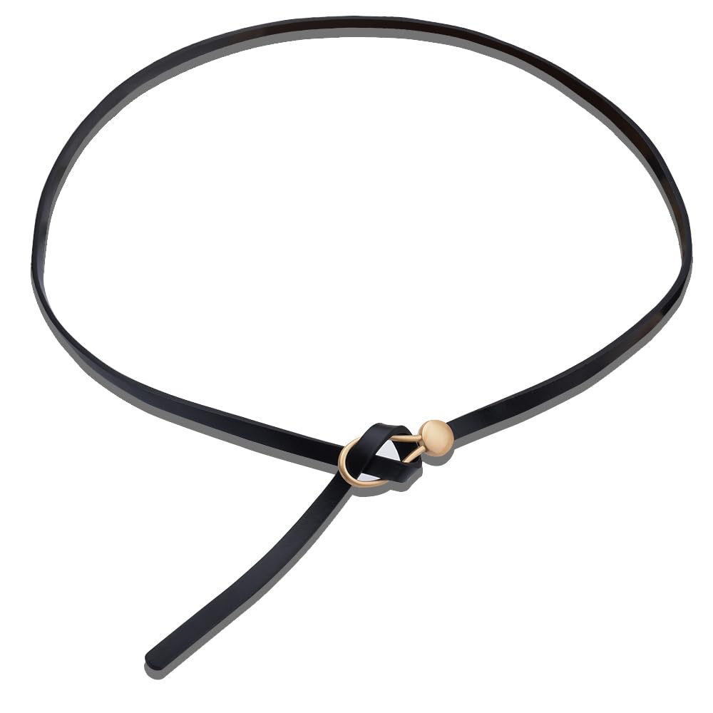 Sdopbinbin Knot Black Leather Belt for Women Soft Adjustable Belt Leather Waist Belt for Women Dress Pants Belts for Women Thin Skinny Belt High Waist Belt Double Belt for Women Thin Black Belt Women