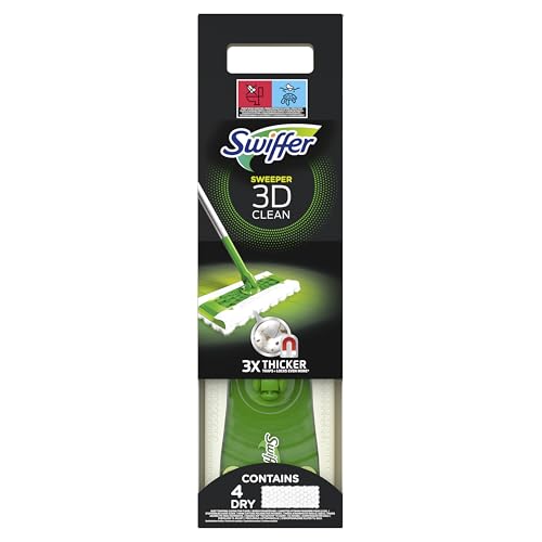 Swiffer 3D Scopa e Lavapavimenti, 1 Manico, 4 Panni Cattura