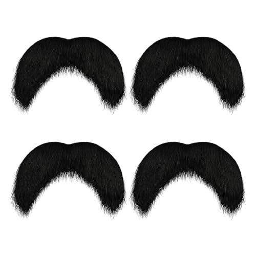 wilcractk Moustache Autocollante Fausse Barbe Noir Lot De 4 pour Deguisement Homme Cosplay Maquillage Halloween Soirée Déguisée Accessoires Festifs Rôle Ancien Adulte