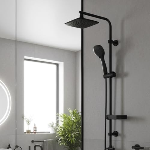 AQUALONA Aquacapri Shower Column Black,Overhead & Handheld Shower, 5 Different Sprays w/Aqualona Bath/Shower Mixer. TMV2 and WRAS Certified