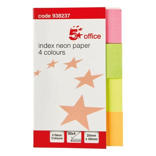 5 Star Office Index Neon Paper Page Markers 20x50mm 50 Sheets per Colour Assorted [Pack 5]+ Free finchley Refill Pen (2)