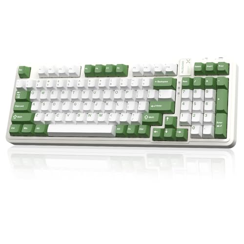 AUSDOM 98Pro Silent Wireless Mechanical Gaming Keyboard with Backlit and Hot Swappable Tactile Switches (Green & White)