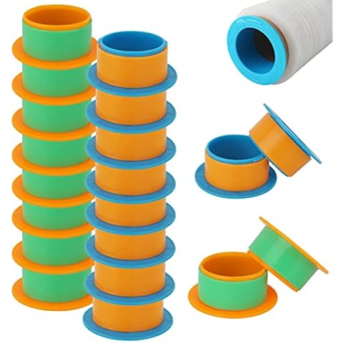OVOV 10 Paar Stretch-Folienspender, Schrumpffolie, Griff, Stretch-Folie, zum Umziehen, Kunststoff, Handschoner, passend für 7,6 cm Kern (Blau + Orange) Cover