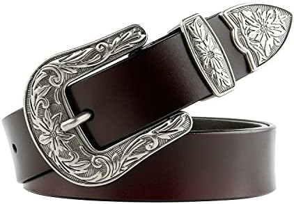 JASGOOD Women Leather Belts Ladies Vintage Western Design Black Waist Belt for Pants Jeans Dresses（Suit Waist Size 33-37 Inches,Coffee）