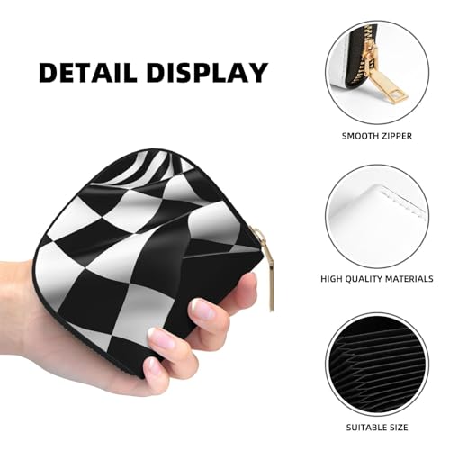 Black White Formula Checkered Flags Credit Card Holder Wallet, Leather Zipper Card Wallet For Women Ladies Rfid Blocking Card Case Small Coin Purse Accordion Wallet Gift4