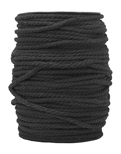Mandala Crafts 5mm Black Twist Cotton Macrame Cord Rope for Crafts, 109 Yds