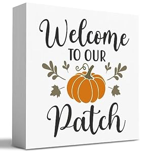 Htbig fall wooden box sign desk decor 51 x 51 inch pumpkin autumn wood sign for tiered tray decor for home living room harvest day thanksgiving tabletop decor welcome to our pumpkin patch  urban country home decor