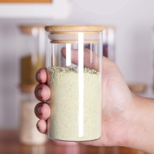 Image of Glass Food Storage Containers with Airtight Bamboo Lid, Coffee Storage Jars for Home Kitchen, Pantry Tea, Spices, Snack (ROUND 320 ML JAR, SET OF 12)