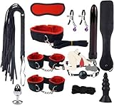 12-Teilig Schwarz Nylon Fitness-Set (Rote Plüschfutterung) - Koordinationsfokussiertes Design für Synchronisierte Zuhause-Duo-Trainings