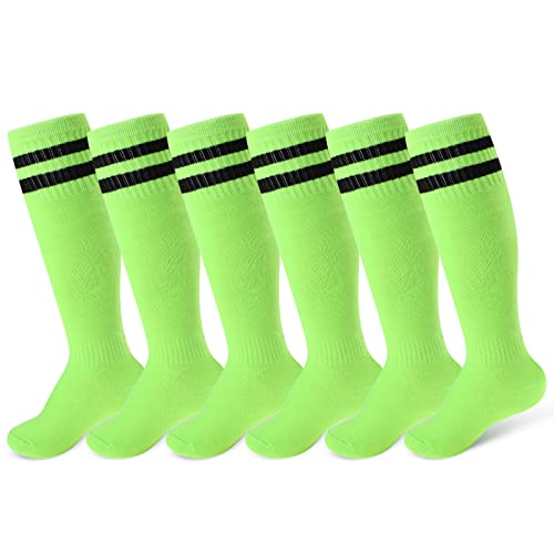Unittype 6 Pairs Kids Toddler Boys Soccer Socks 3-6/7-13/14 More Years Old Youth Tube Socks Stripes Football Socks (Green, S) #TOP17