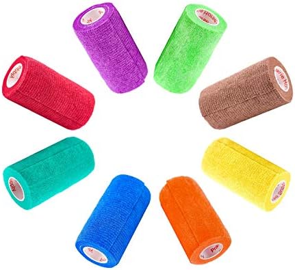 4 Inch Vet Wrap Tape Bulk (Assorted Colors) (Pack of 6) Self Adhesive Adherent Adhering Flex Bandage Grip Roll for Dog Cat Pet Horse