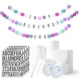 DIY Giant Friendship Bracelet Birthday Banner - Personalized Birthday Banner Garland, Decor Knit with Foam Circles & 50 Plastic Ball Pit Balls for Themed Party (Green Purple)