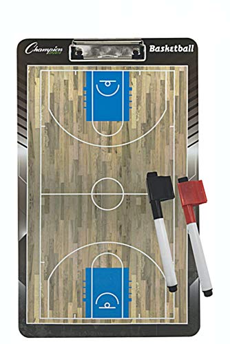 Champion Sports Large Dry Erase Board for Coaching Basketball - Whiteboards for Strategizing, Techniques, Plays - 2-Sided Boards with Clip - Front Side Full Court - Backside Half Court and Lineup