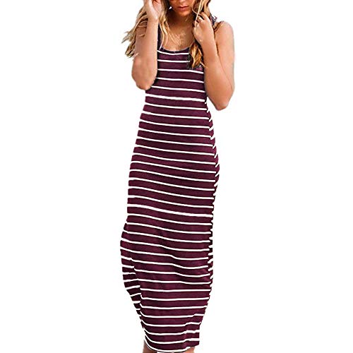 Image of Roselux Women Sleeveless Scoop Neck Striped Maxi Sundresses Loose Racerback Long Dress