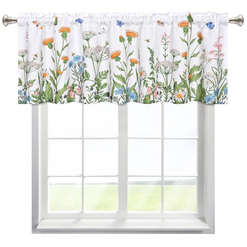 ASPMIZ Spring Summer Floral Curtain Valances, Rod Pocket Window Treatment