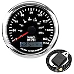 MOTOR METER RACING W Pro 85mm (3-3/8") GPS Speedometer & Digital Odometer – 160 MPH/240 KMH – Black Dial White LED – Electrical Gauge for Car Motorcycle Truck Marine