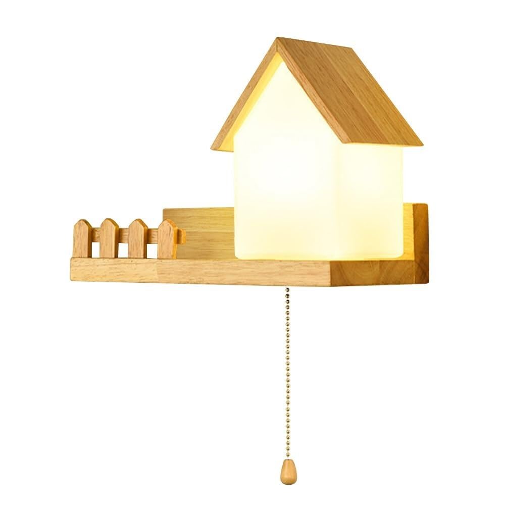 HXYSXHJUO Glass Bedside Wall Lamp Nordic Wood Sconce Creative Log House Shape Decor Lantern for Bedroom Living Room Study Dining Hallway Stairs Hall Restaurant(Right)